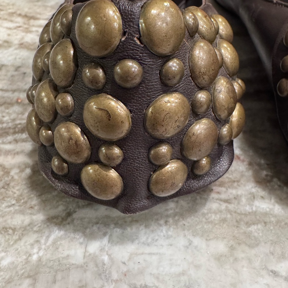 Tibi New York "Hedy" Studded Leather Ballet Flats - Brown - Size 8 - Picture 6 of 9